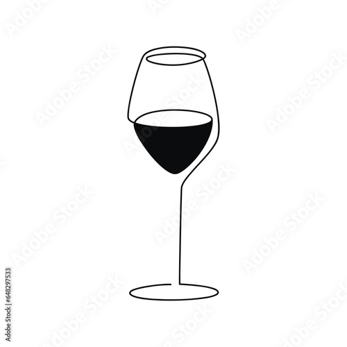 Abstract wine glass. Line continuous drawing vector. Doodle illustration. Hand drawn linear icon. Graphic design, cartoon print, banner, card, poster, brochure, sign, symbol, bar logo, cafe menu