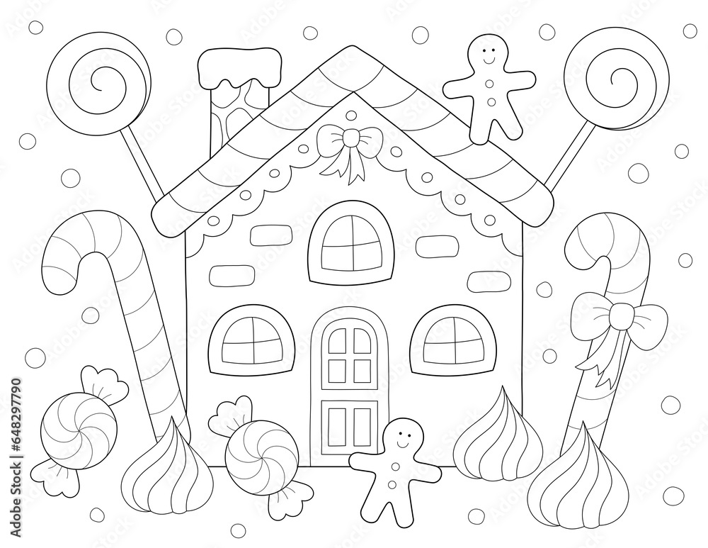gingerbread house coloring page. you can print it on 8.5x11 inch paper Stock Illustration ...