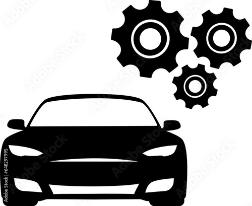 vector illustration of a car and gears on a transparent background