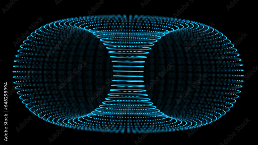Fototapeta premium Futuristic abstract warmhole frame tunnel or portal. 3D hole line grid background. For website and banner design. Big data visualization. 3d rendering.