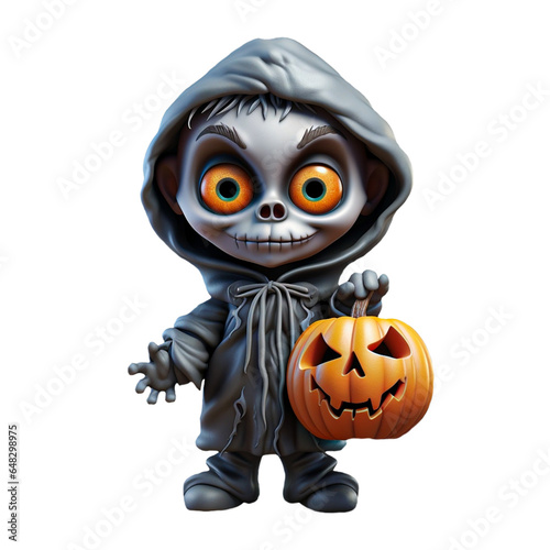 3D cute character a happy kid with halloween costume on isolated transparent background png. Generated with AI