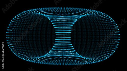 Futuristic abstract warmhole frame tunnel or portal. 3D hole line grid background. For website and banner design. Big data visualization. 3d rendering.