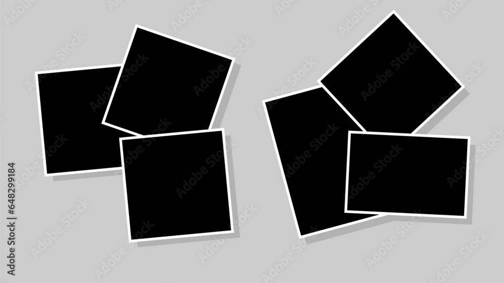 Collage texture, empty photo frames. Retro templates for the interior and pictures. 3d isolated parts with shadows. Vector illustration. Collage texture, empty photo frames. Retro templates for the interior and pictures. 3d isolated parts with shadows. Vector illustration.