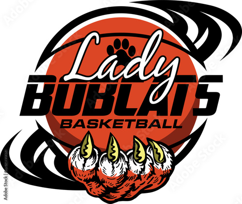 lady bobcats basketball team design with paw print inside ball for school, college or league sports