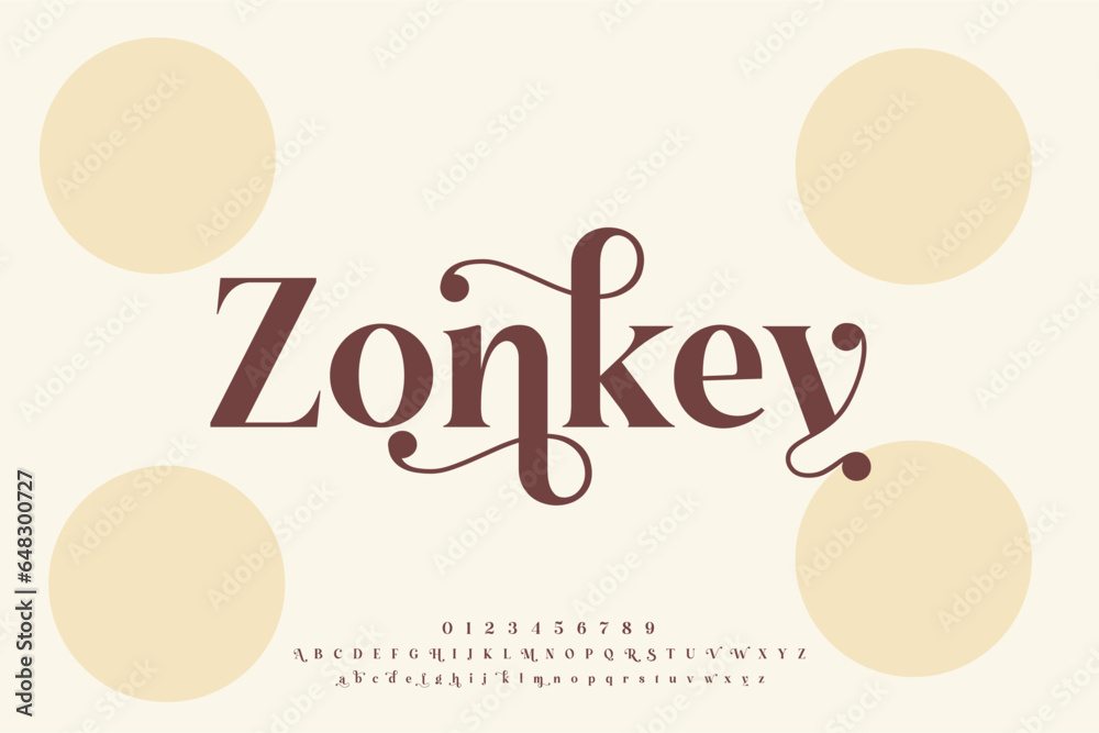 Zonkey  Elegant Font Uppercase Lowercase and Number. Classic Lettering Minimal Fashion Designs. Typography modern serif fonts regular decorative vintage concept. vector illustration - obrazy, fototapety, plakaty 