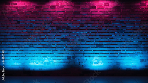 Neon light on brick walls minimal background 