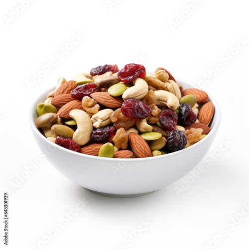 Bowl of Trail Mix Isolated on a White Background