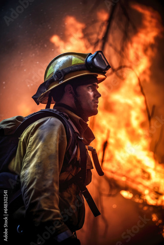 Close-up of a firefighter at a forest fire © PixelGallery