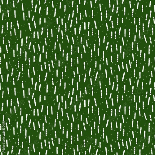 Autumn white short strips scatters on green seamless pattern, hand drawing style, simple and cute design, for gift packing paper and fabric print.