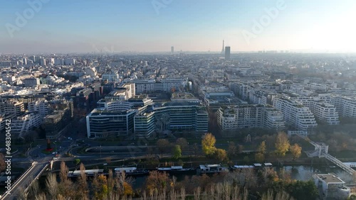 panorama of the city of Paris view from Clichy aerial sunny morning  photo