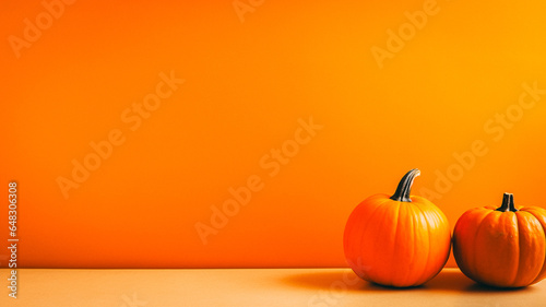 Arrière plan orange avec citrouille pour carte, bannière, message, texte d'automne photo
