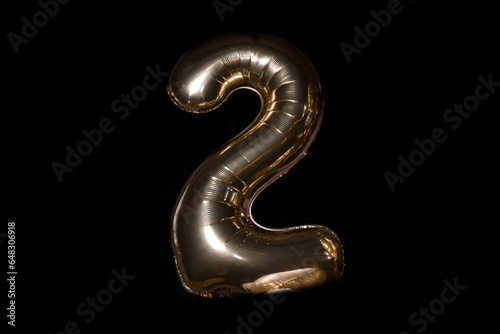Number 2 two digits inflated from a balloon air object on a black background