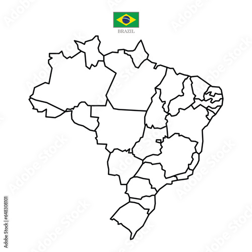 Brazil contour vector map with state, flag in color. Background map eps 10