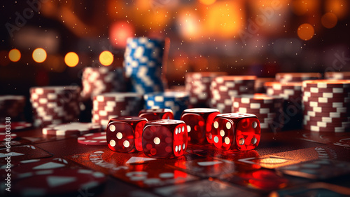 Casino cards roulette, gambling, nightlife, online casino, virtual poker, Texas Hold'em poker, karts gambling games, get lucky, gambling background banner tokens . photo
