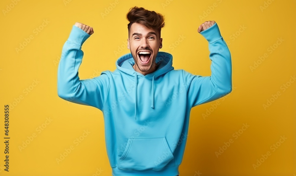 Fototapeta premium Isolated Man screaming Over yellow Background