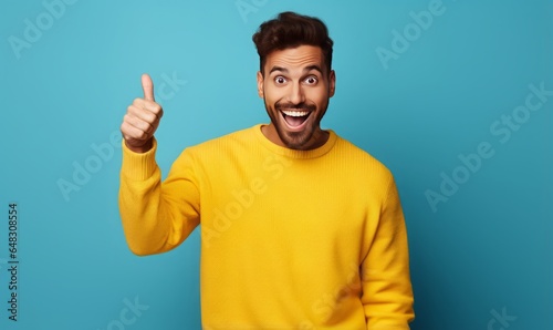 Isolated Man thumbs up Over Blue Background