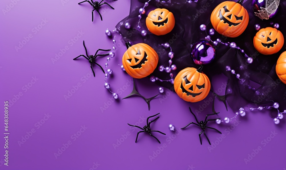 Halloween background with pumpkins and tarantulas