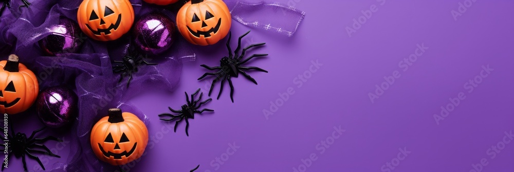 Halloween background with pumpkins and tarantulas