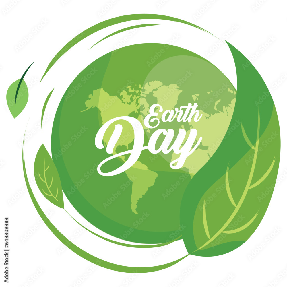 Isolated earth globe with a natural leaf Happy earth day Vector Isolated earth globe with a natural leaf Happy earth day Vector