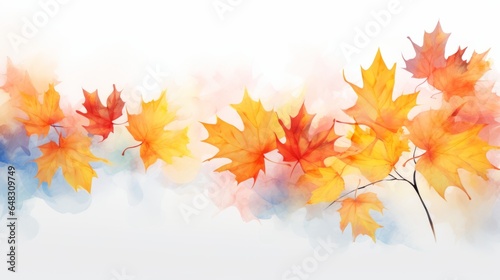 Nature background - autumn leaves in a serene and minimalist watercolor painting