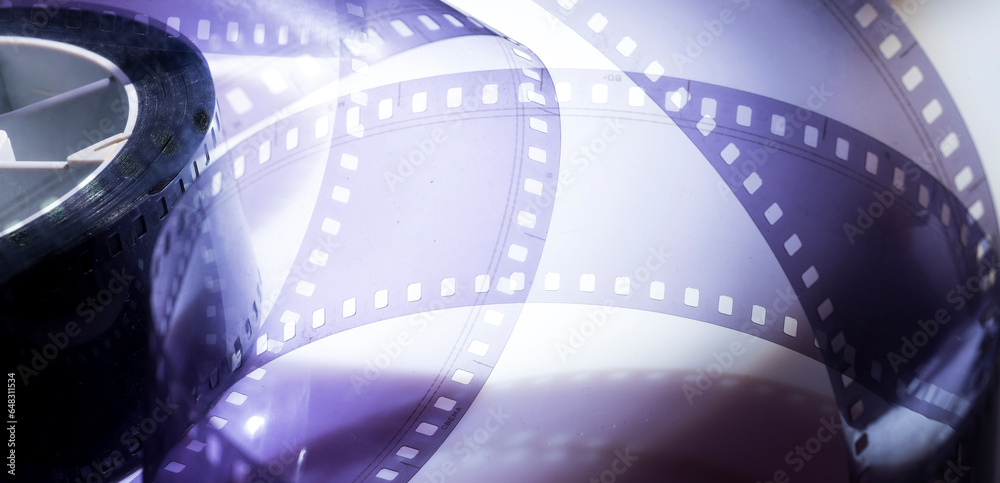 background with film strip.cinematic banner background with multicolored film strip