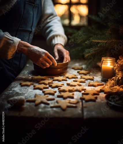 Woman making gingerbread cookies for Christmas