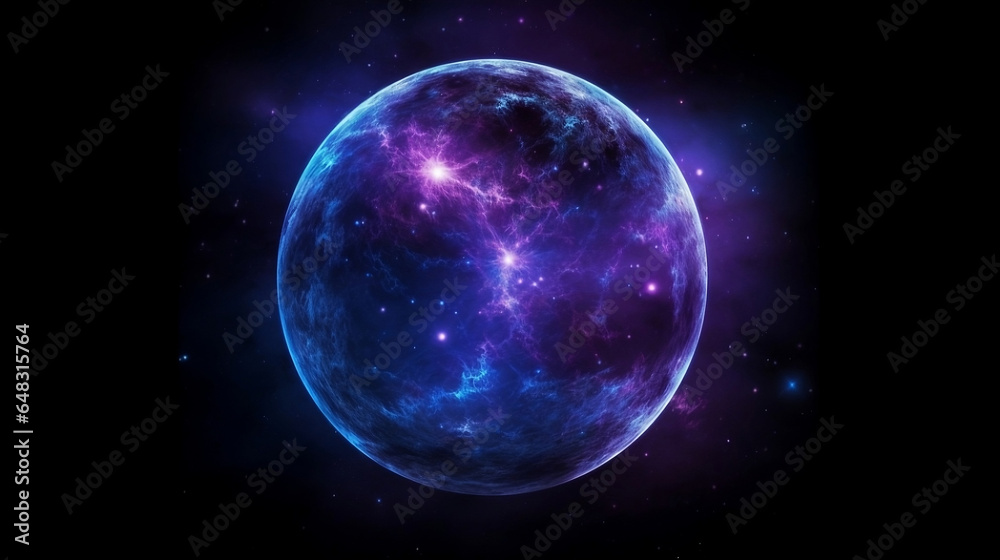 purple planet made of energy in space