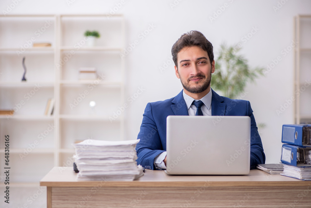 Young male employee working in the office Young male employee working in the office