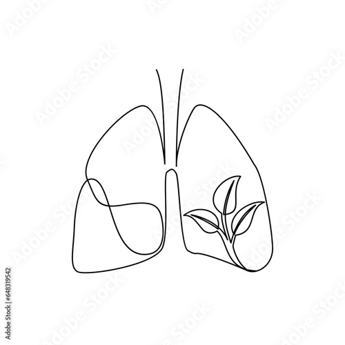 lung single line illustration drawing template