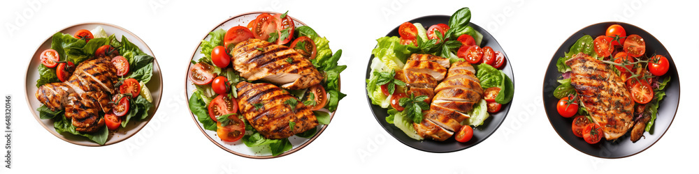 Png Set Healthy grilled chicken breast with lettuce and tomatoes transparent background