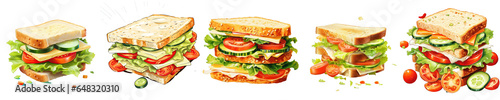 Png Set Cheesy sandwich with fresh vegetables transparent background