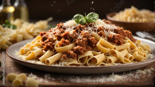 fresh pasta with hearty bolognese and parmesan chees