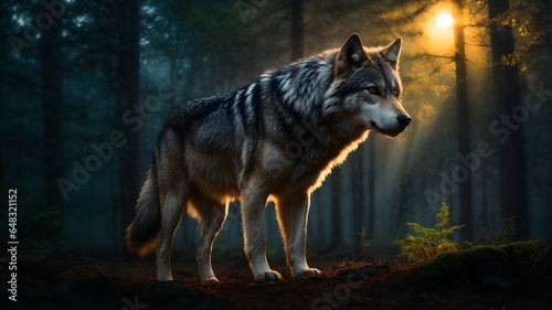 wolf in the forest cinematic close up portrait