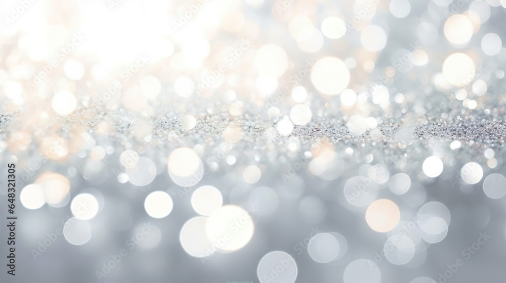 Abstract blurred shiny silver bokeh background white