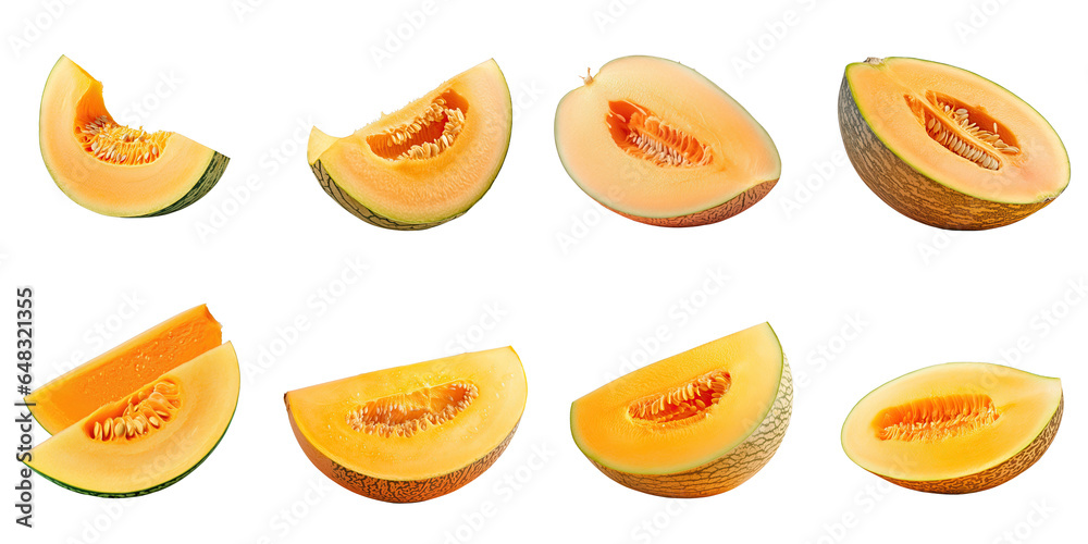Png Set Close up of ripe melon and orange pulp isolated on a transparent background Png Set Close up of ripe melon and orange pulp isolated on a transparent background