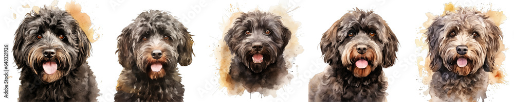 Png Set Illustration of curly haired Puli dog with cute expression transparent background