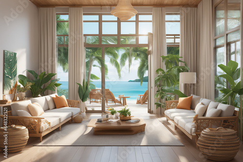 Tropical style living room, interior design