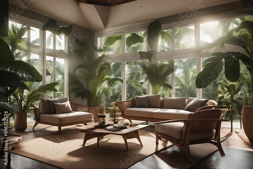 Tropical style living room, interior design © Carlos