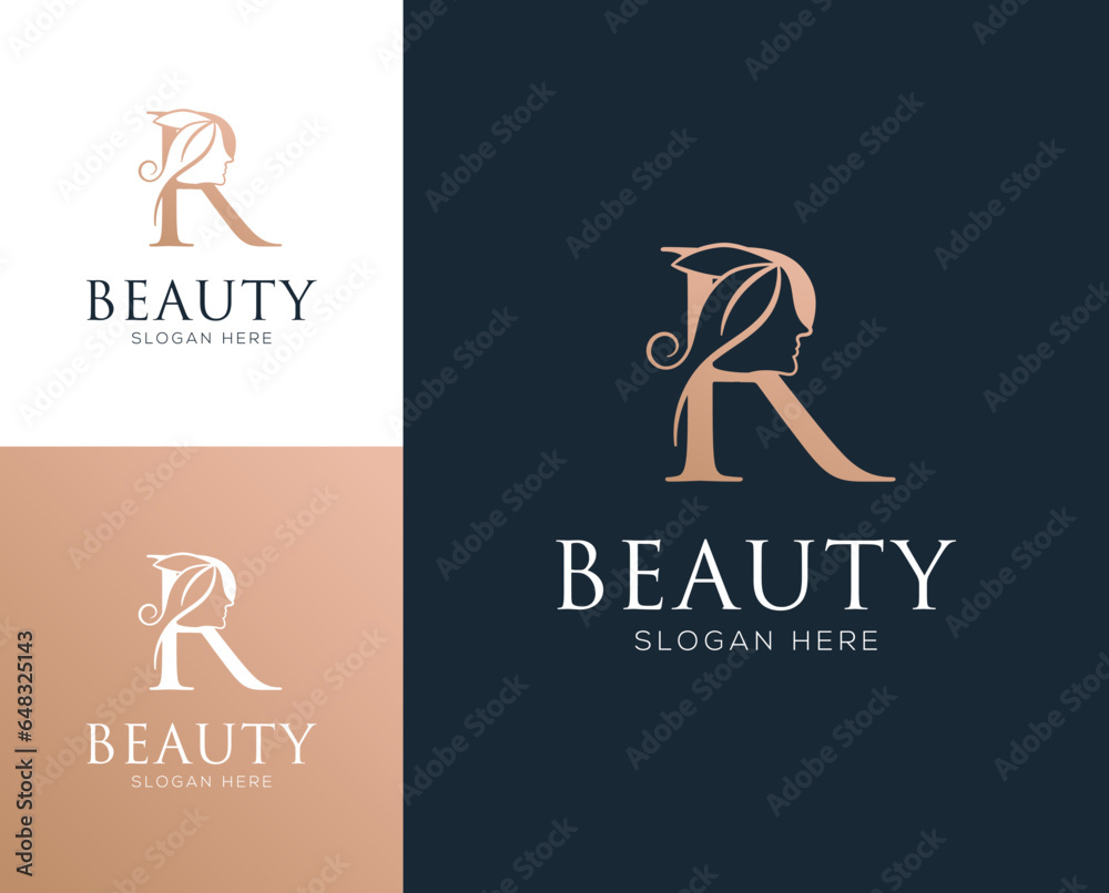 Combination letter R with woman beauty elements logo design vector ...