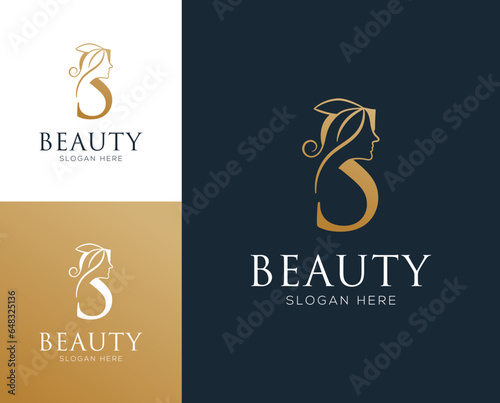 Combination letter S with woman beauty elements logo design vector illustration