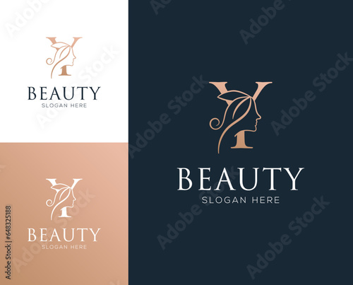 Combination letter Y with woman beauty elements logo design vector illustration
