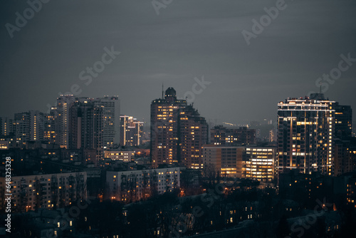night city urban view of light illuminated capital Kiev, Kyiv, Ukraine, aerial © goami