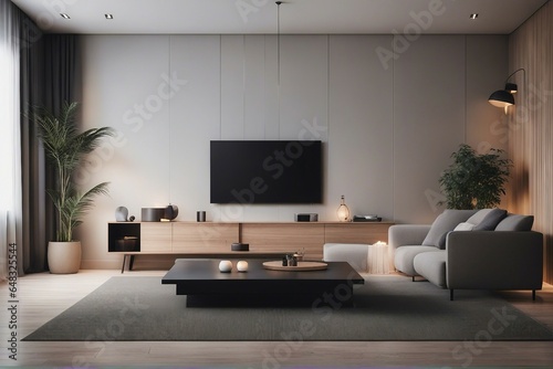 Minimalist style interior design of modern living room with tv