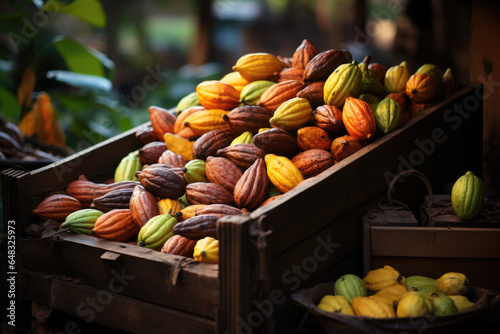 Cocoa pods harvesting at market 