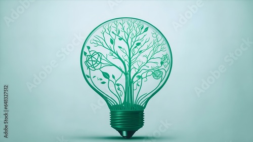 電球の中の植物、グリーン電力、再生可能エネルギー、環境保護を象徴するビジュアル｜A plant inside a light bulb. green power. Renewable energy. Visual symbolizing environmental protection. Generative AI photo