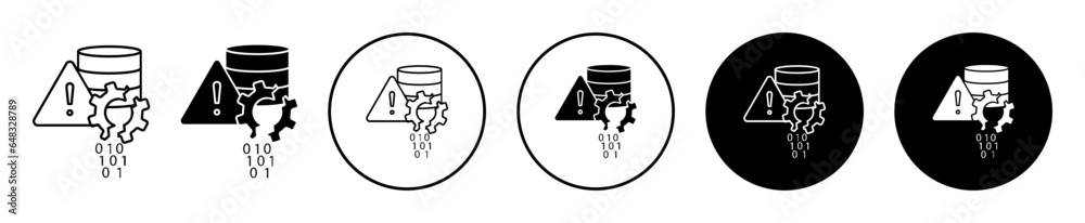Data loss icon. Computer or digital online information leak by cyber hack or virus symbol. Server database at risk due to breach in dlp system vector. File loss error sign. Data loss icon. Computer or digital online information leak by cyber hack or virus symbol. Server database at risk due to breach in dlp system vector. File loss error sign.