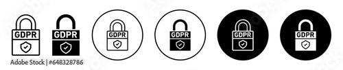 gdpr icon. General data protection regulation by European union law symbol. Online digital security lock vector. Private Database privacy shield sign. 
