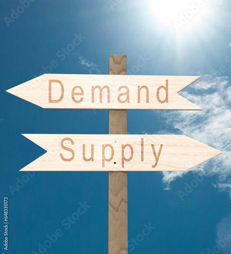 sign direction way arrow right left demand supply text blue sky background  symbol decoration product retail business resource shipping store marketing logistic import export strategy management stock