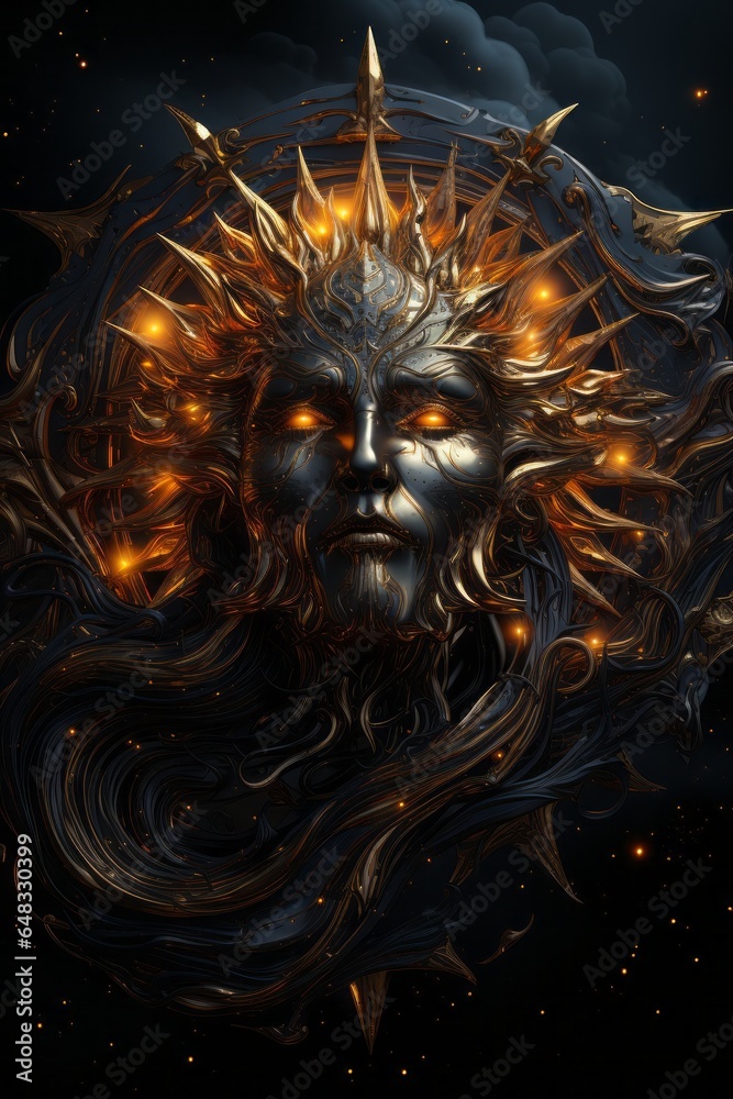 A depiction of the sun as a divinity. Generative AI. A depiction of the sun as a divinity. Generative AI.
