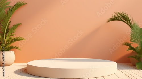 Natural theme. Empty podium design for product display. Background for presentation or showcase pedestal product branding  identity and packaging. 3d rendering illustration template mockup.